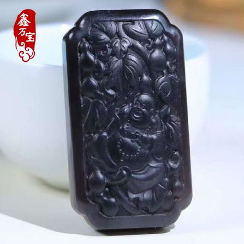 鑫万宝新疆和田玉墨玉笑佛挂件佛引福来男女款项链