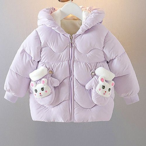 女童棉衣2021新款女宝宝加绒棉服小童卡通棉袄秋冬款加厚外套带帽 浅