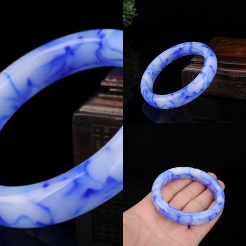 青花手镯白玉羊脂和田玉青花手镯玉镯子