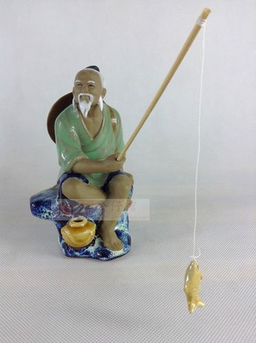 陶瓷工艺品石湾公仔家居装饰品礼品客厅酒柜中式摆件渔翁坐鱼促销