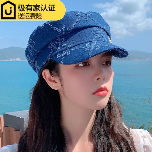 高档21复古海军鸭舌帽女春版韩夏贝雷帽休m闲显脸小报童画家八奢