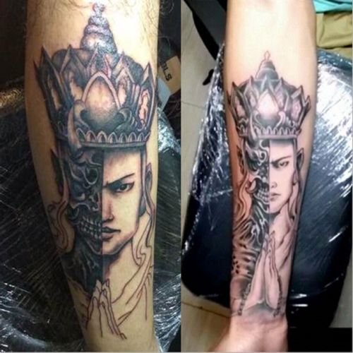 桑雀善恶唐僧花臂纹身贴防水半佛半魔一念之间小腿半臂男女款 一张