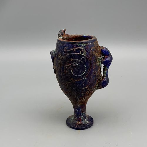 古玩收藏  琉璃 旧藏战汉老琉璃古龙杯 古代老物件 保存完好