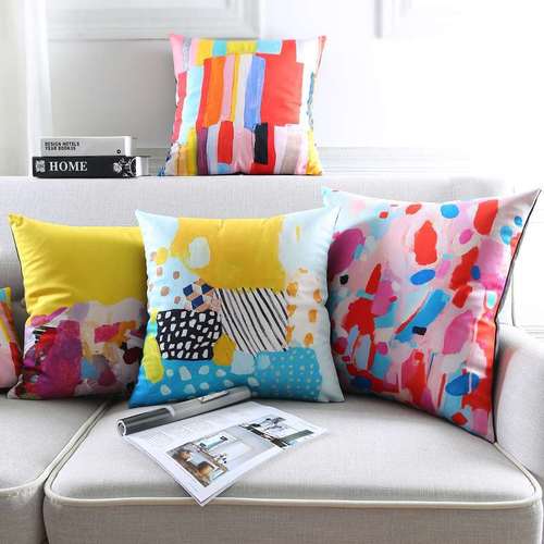 松果屋 北欧几何色块沙发抱枕套靠垫 柔软绒面办公室腰靠汽车靠枕