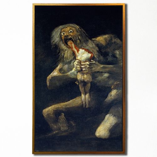 恐怖油画 欧式古典希腊神话吃人油画萨坦吞噬孩子戈雅