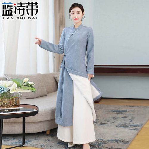 秋冬加厚保暖复古文艺旗袍中国风加绒改良连衣裙禅意茶服禅修服装
