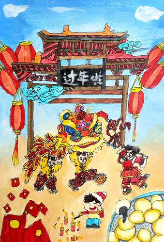 艺术节"2020表情"绘画比赛学生作品集 写美篇     作品名称:《年味》