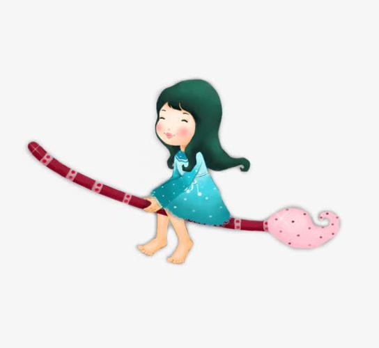 骑着扫把的小女孩