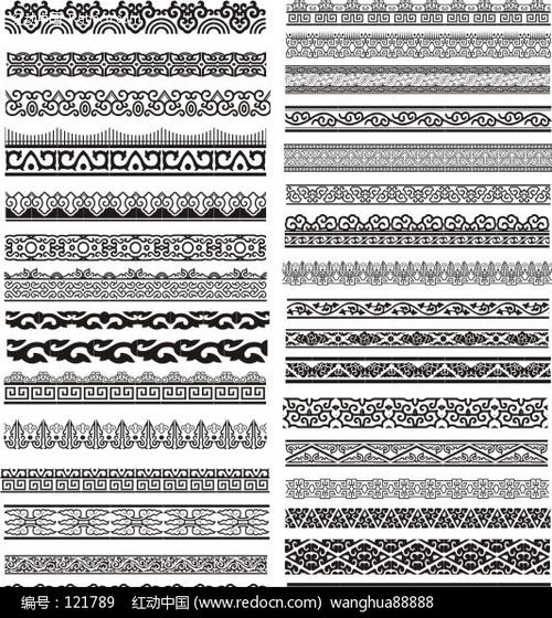 方形花纹二方连续黑白图案