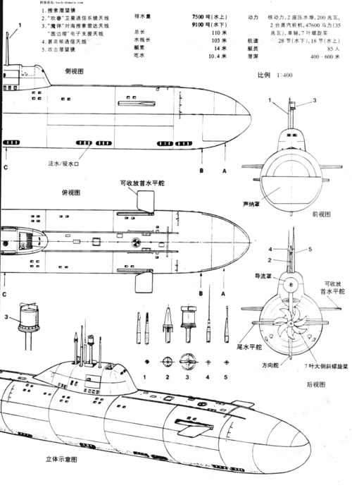 俄罗斯阿库拉级攻击核潜艇模型图纸