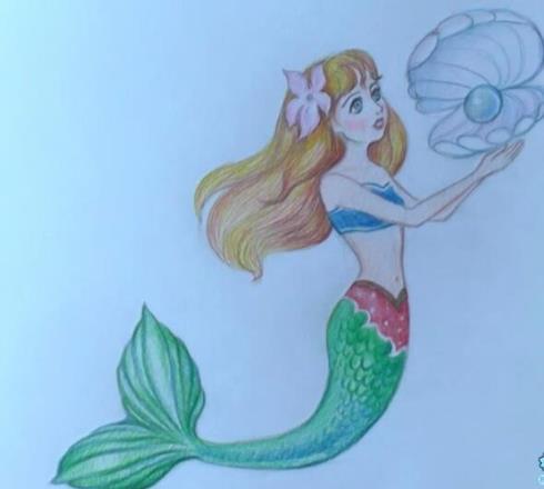 彩色美人鱼铅笔画步骤