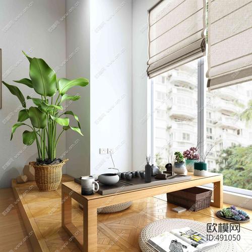 现代榻榻米泡茶桌椅摆件组合3d模型