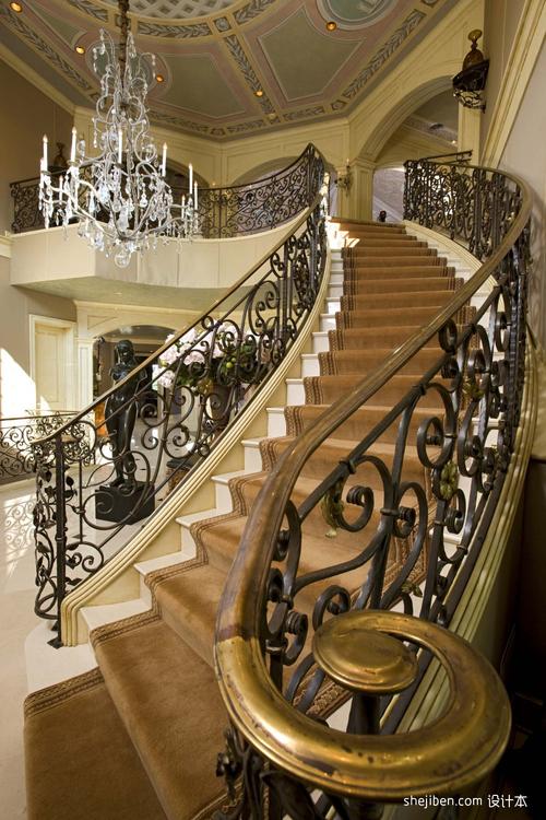 2017欧式风格别墅室内整体铁艺楼梯护栏装修效果图
