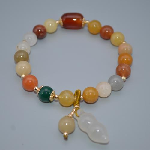 哈兰士天然五彩石水晶玉髓玉葫芦吊坠手链金丝玉手串礼品首饰情侣饰品