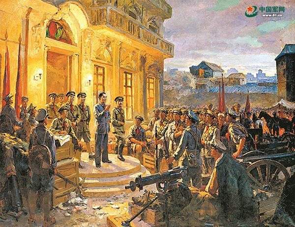 走进南昌八一起义纪念馆,一座红色雕塑首先映入眼帘:一只强劲有