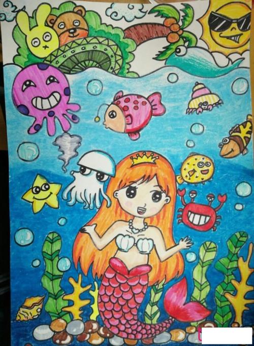 美人鱼儿童画,海底世界儿童画图片