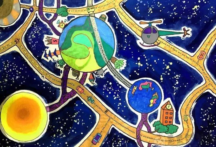 有关于太空主题的儿童画图片