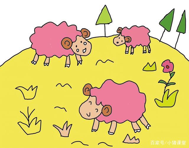 第三张,三只小羊在草原吃草