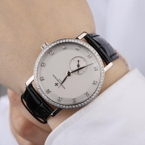 江诗丹顿传承系列18k白金81160/1后镶钻手动机械男表