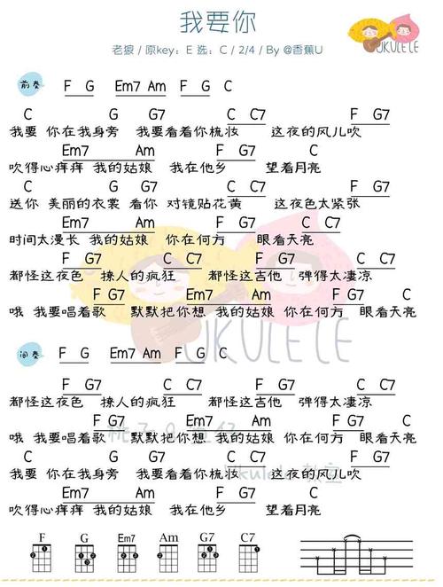 看到好多朋友子在求《我要你》的尤克里里谱