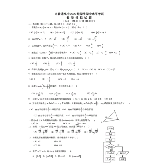 重庆市普通高中2020级学生学业水平考试数学模拟精彩试题pdf9页