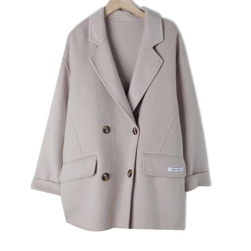 【demi专享】双面羊绒大衣女短款韩版宽松小个子赫本毛呢外套8655