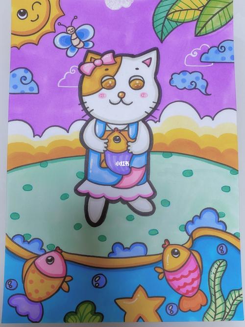 儿童画～小猫咪93_儿童画_猫咪_马克笔_马克笔儿童画_文化_绘画