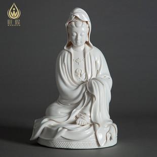 旺琨德化白瓷自在坐蒲团观音菩萨佛像供奉家用陶瓷中式工艺品摆件