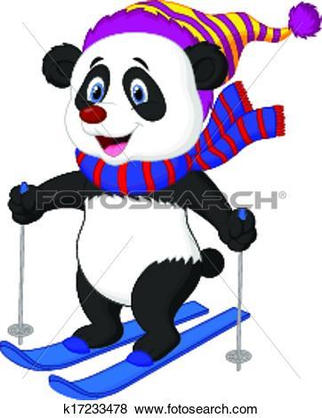 美工图案 - 熊猫, 卡通, 滑雪