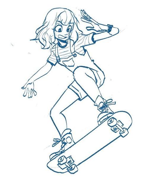 素材-花瓣网|陪你做生活的设计师 | 滑板少女手绘【侵