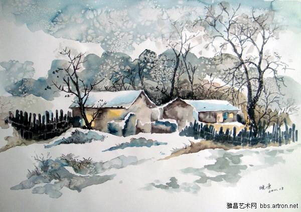 周晓东《水彩雪景》