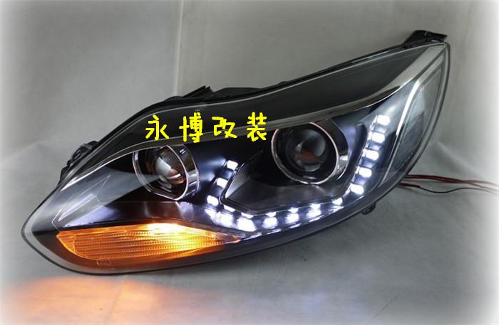 新福克斯大灯总成 欧版led日行灯 双透镜改装大灯总成