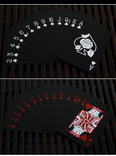 玫瑰花黑色塑料扑克牌 花切魔术练习牌塑料防水扑克跨境货源现货