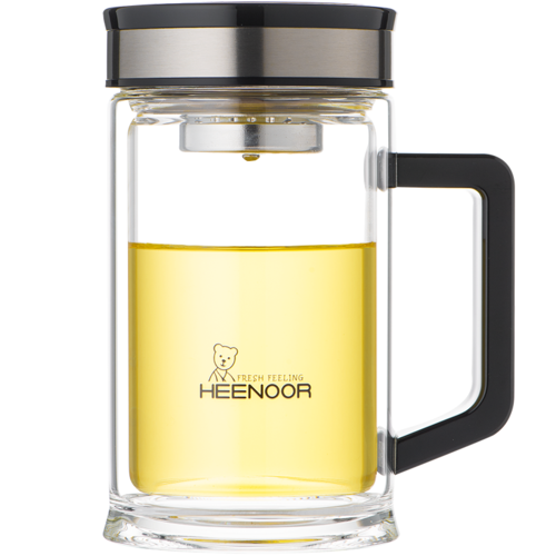 希诺双层玻璃杯带把滤网泡茶杯子办公喝水杯子简约透明家用水杯视频