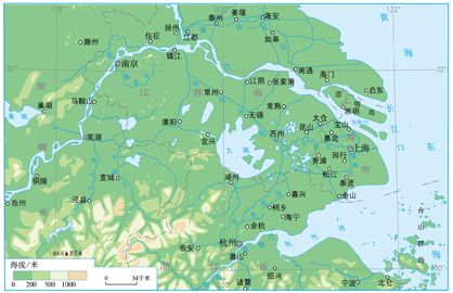 图713长江三角洲地区的地形
