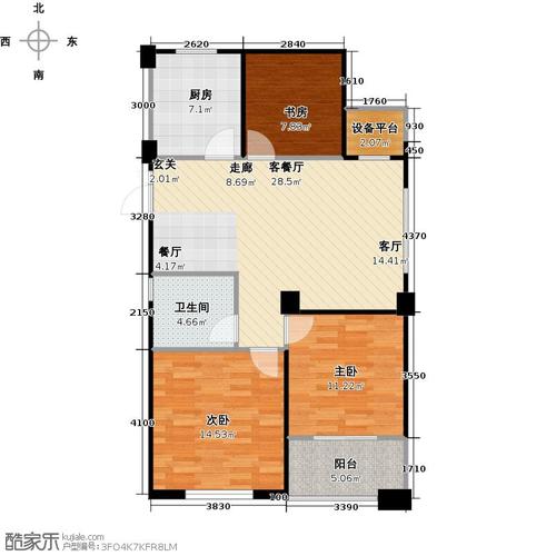 鸿景名苑户型3室1厅1卫1厨