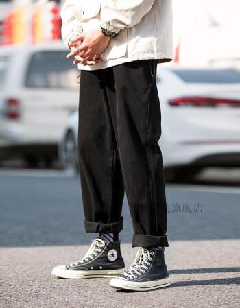 裤子男潮牌九分裤街头潮流学生宽松阔腿裤街头街头阔腿裤男黑色2xl