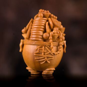 核雕名家陈亮本工橄榄核《聚宝盆》3.1*2.3cm忆枫阁