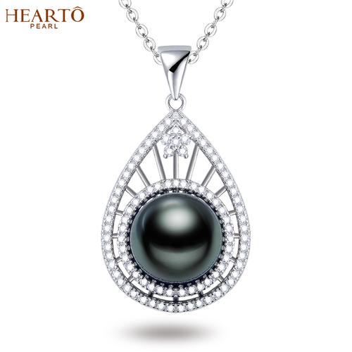 海瞳s925银大溪地黑珍珠吊坠珠宝大颗黑色海水珍珠项链千容女款节日