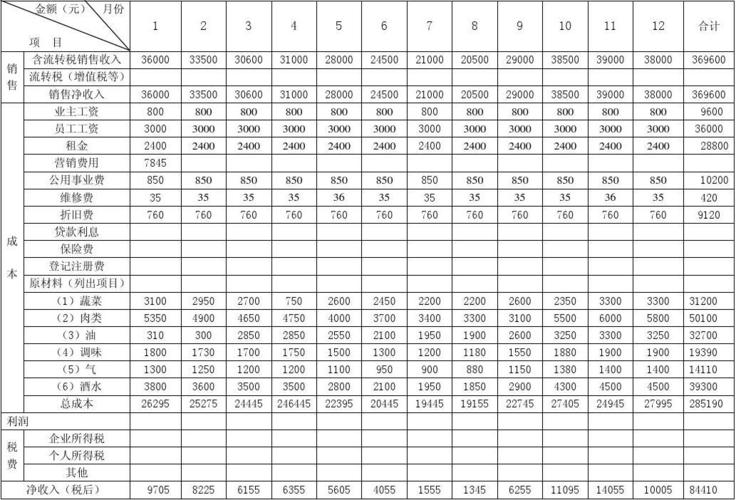 九,销售和成本计划