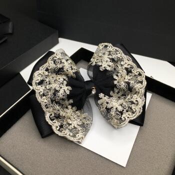 海盗船坞鸭嘴夹刺绣蝴蝶结发夹网纱蕾丝边夹布艺顶夹优雅发卡气质头饰