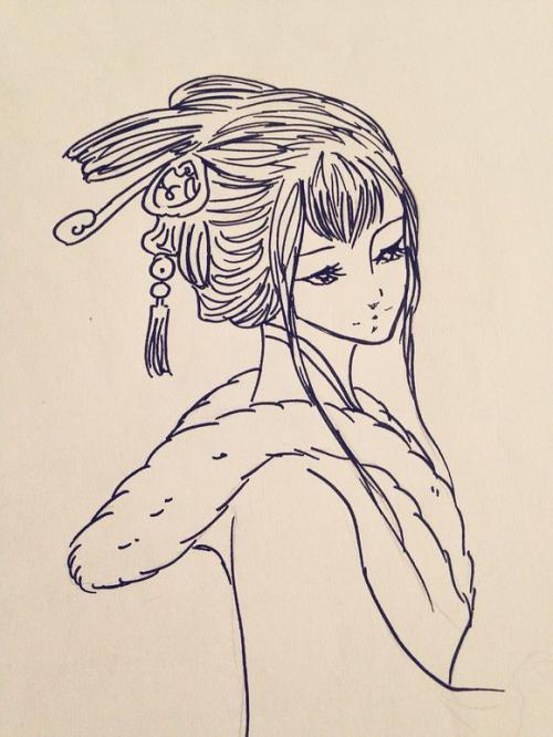 长发古装侧面简笔画