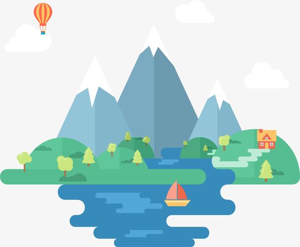 手绘/卡通 卡通元素 > 扁平清新大山小屋  收藏 [声明] 觅元素所有