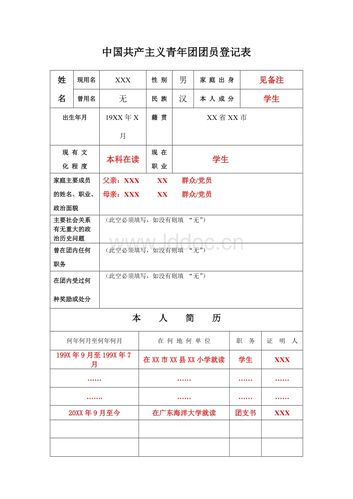 团员登记表(样本)复习过程.doc