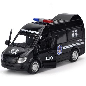 玩具车仿真模型警车救护车皮卡 带灯光音乐儿童玩具男孩车模 黑色警车