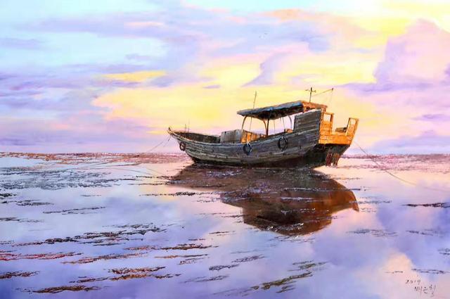 油画里的船,风景画