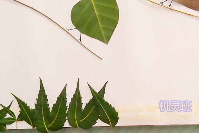 儿童秋天简单手工:树叶拼贴画树上的小鸟(步骤图解)