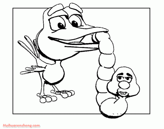 捉虫子的卡通啄木鸟简笔画