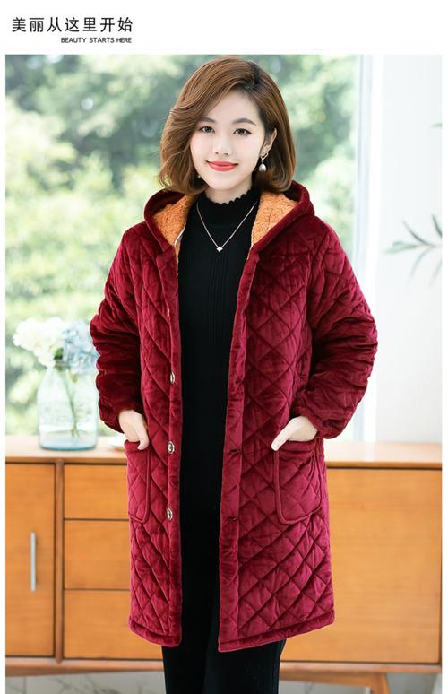 加绒保暖罩衣成人女冬季加厚加长款长袖棉衣连帽女护衣外套工作服