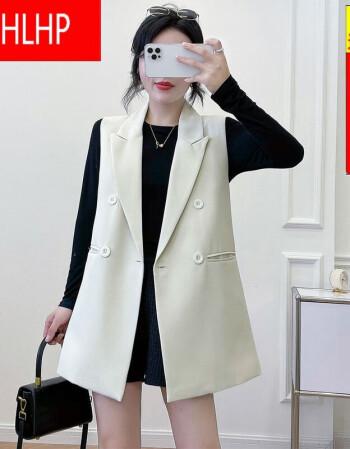 马甲女2022春季新款英伦风外搭无袖背心坎肩宽松色马夹外套米白色m